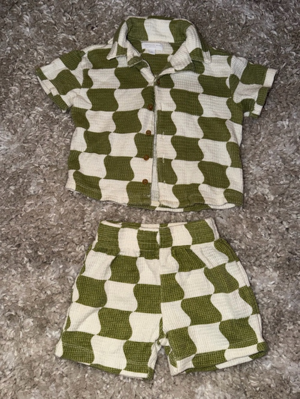 Grayson Mini Toddler Boys Short Sleeve Wavy Check Printed Thermal Knit Shirt 3T